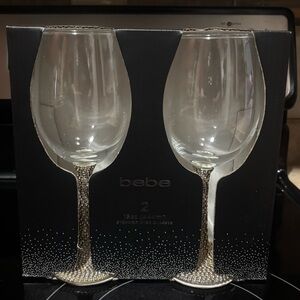 Bebe Glittering Silver Stem Wine Glasses
